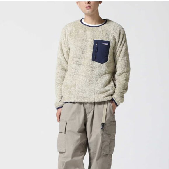 Patagonia Los Gatos Teddy High Pile Fleece Crew Neck Tan/Navy Size XS - Picture 2 of 10